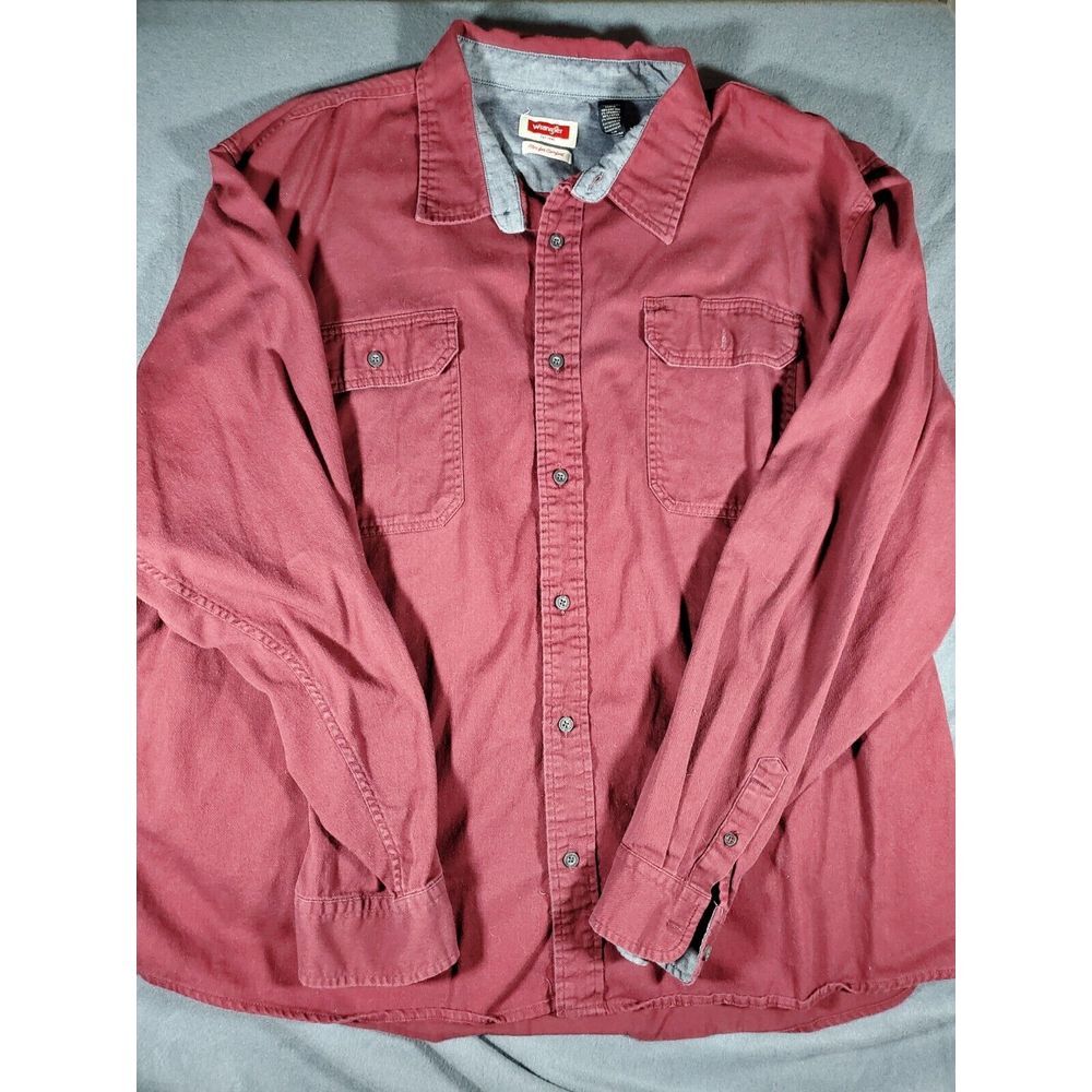 Wrangler Mens Long Sleeve Relaxed Fit Woven Button Up Shirt Red 3xl